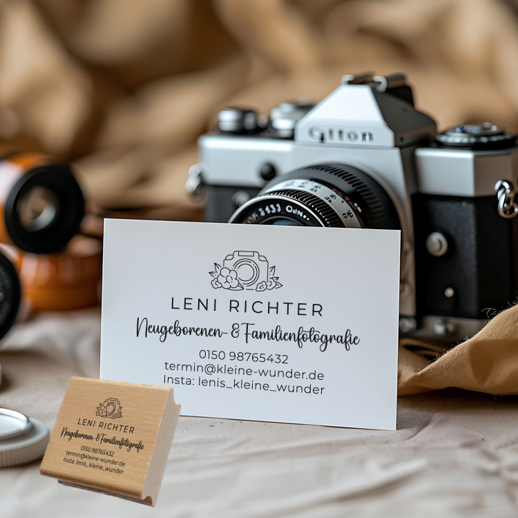 Personalisierter Fotografen Stempel mit floralem Logo "Leni"
