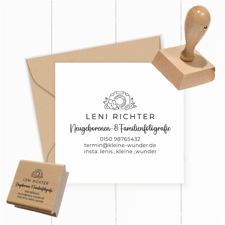 Personalisierter Fotografen Stempel mit floralem Logo "Leni"
