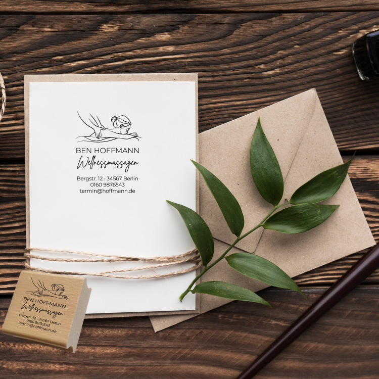 Personalisierter Massage Stempel mit Wellness-Logo "Ben"