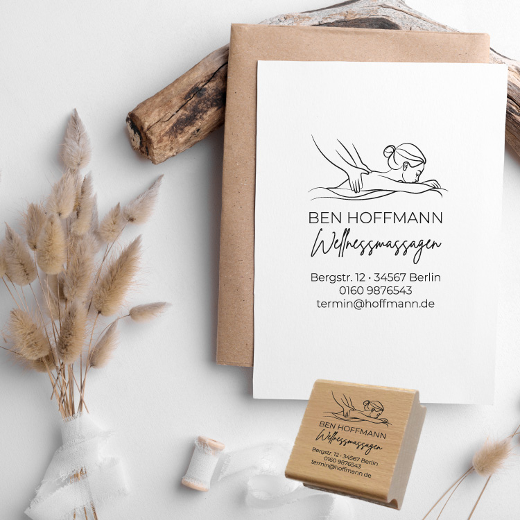 Personalisierter Massage Stempel mit Wellness-Logo "Ben"