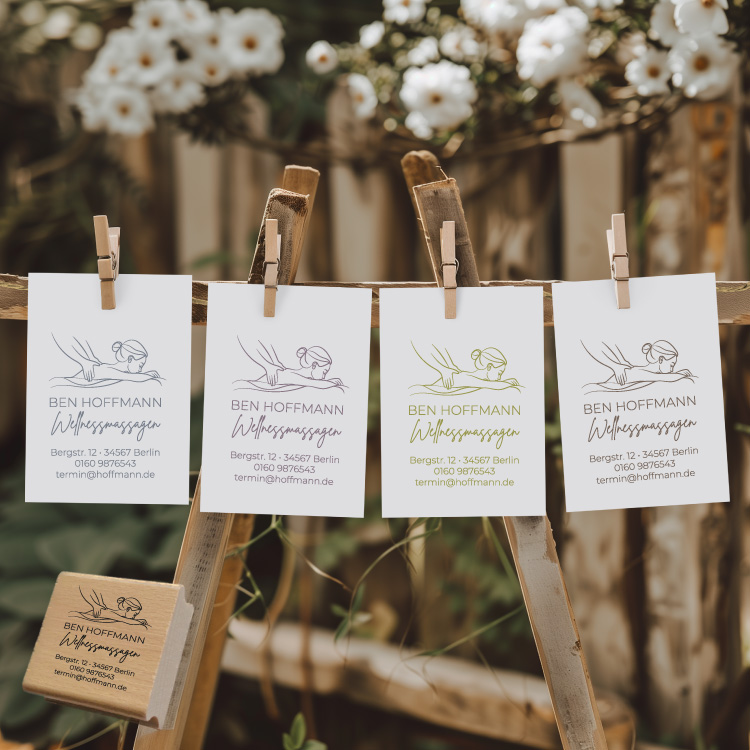 Personalisierter Massage Stempel mit Wellness-Logo "Ben"