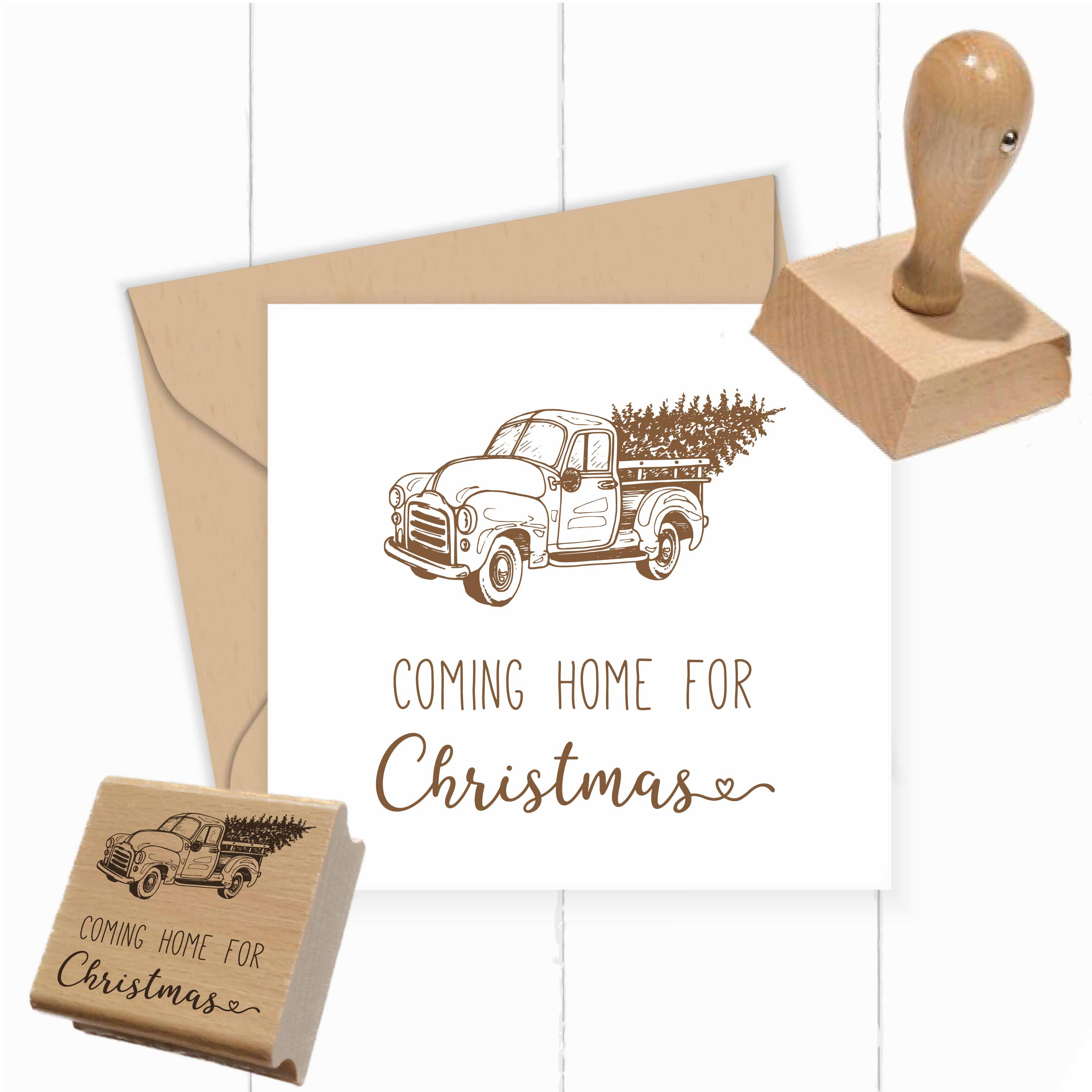 Weihnachtsstempel „Coming Home for Christmas“ mit Vintage-Truck - ST0779