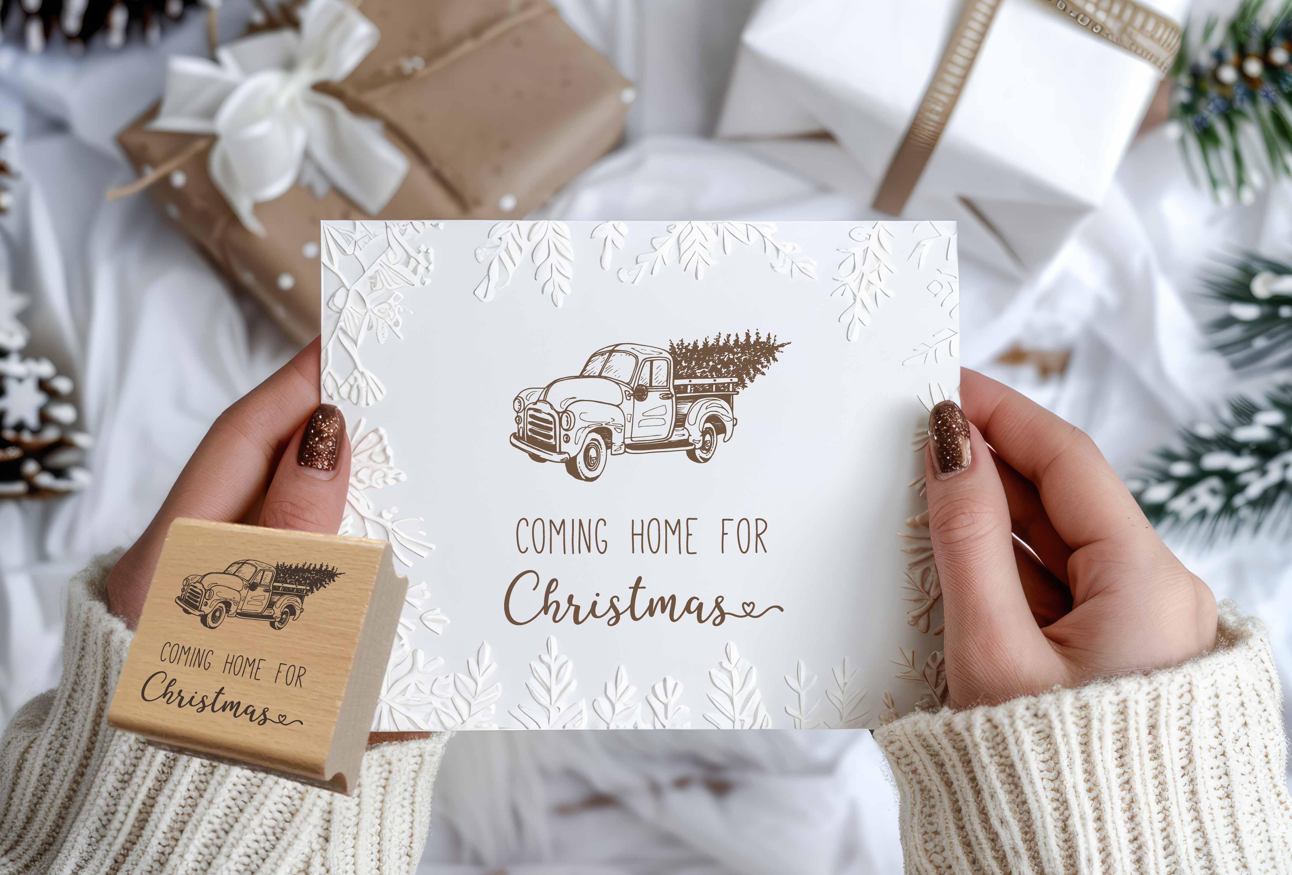 Weihnachtsstempel „Coming Home for Christmas“ mit Vintage-Truck