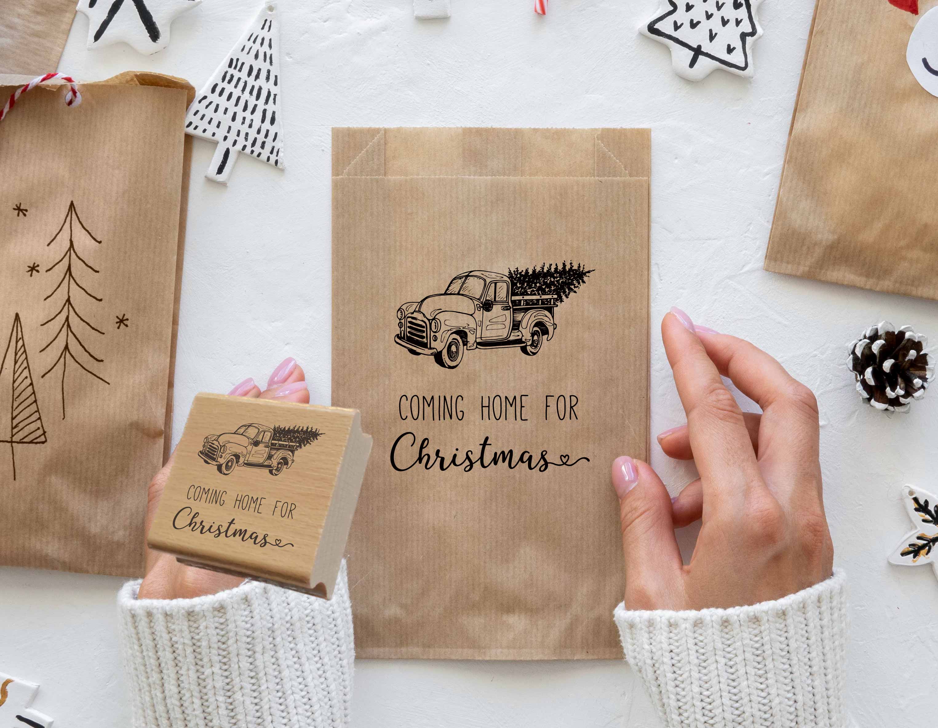 Weihnachtsstempel „Coming Home for Christmas“ mit Vintage-Truck