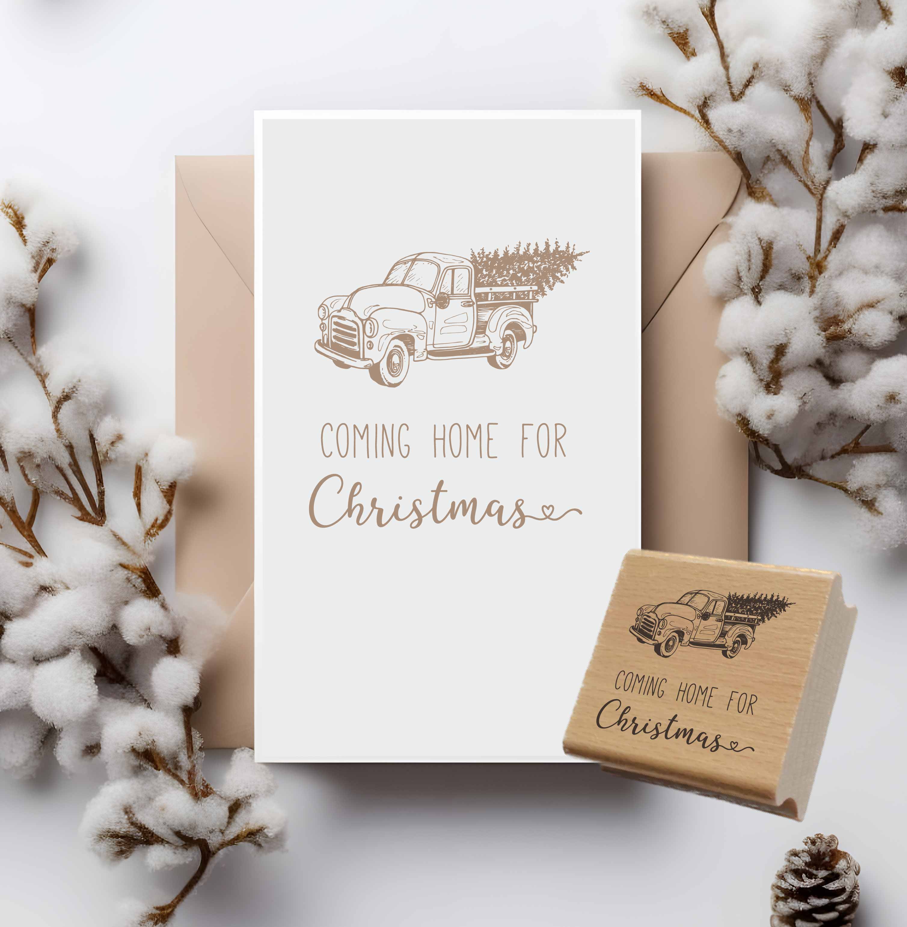 Weihnachtsstempel „Coming Home for Christmas“ mit Vintage-Truck