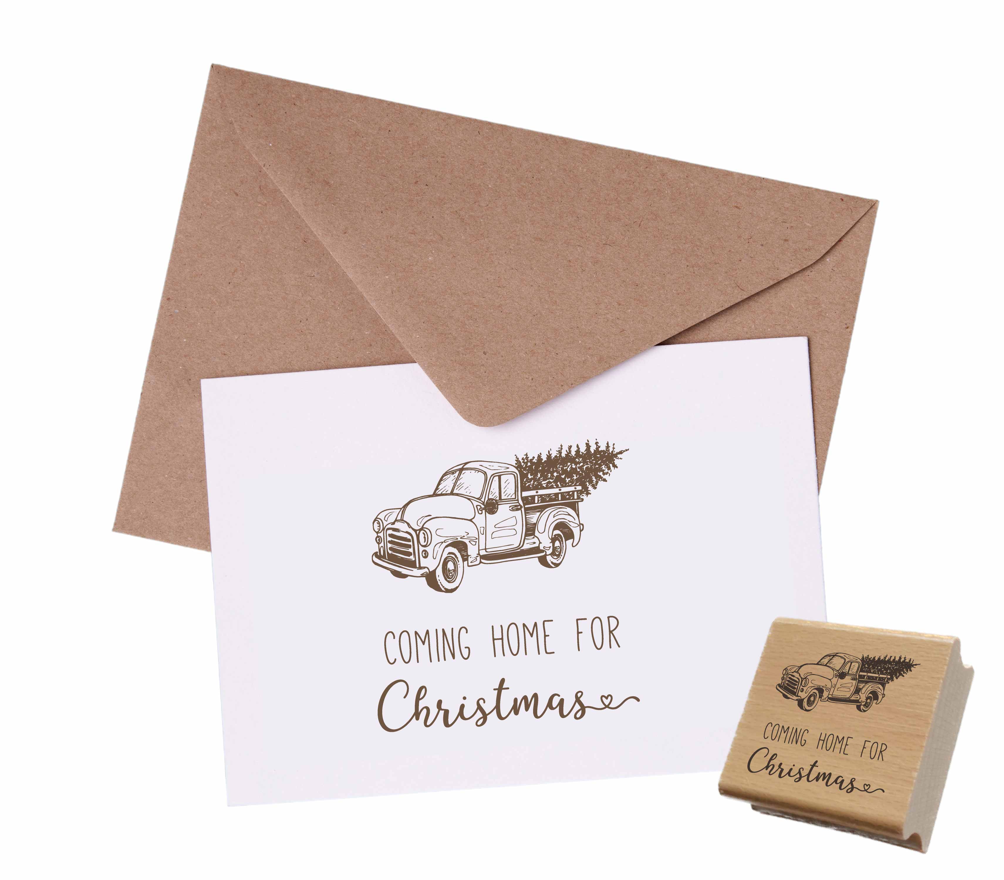 Weihnachtsstempel „Coming Home for Christmas“ mit Vintage-Truck