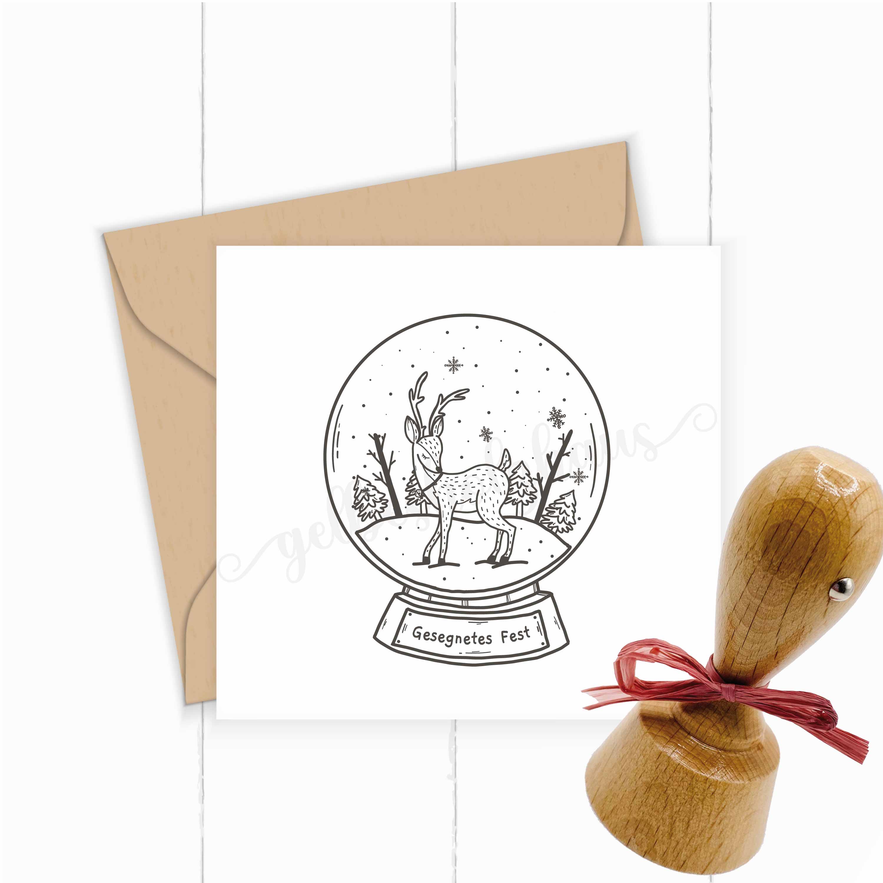 Schneekugel-Motivstempel für Weihnachten „Gesegnetes Fest“