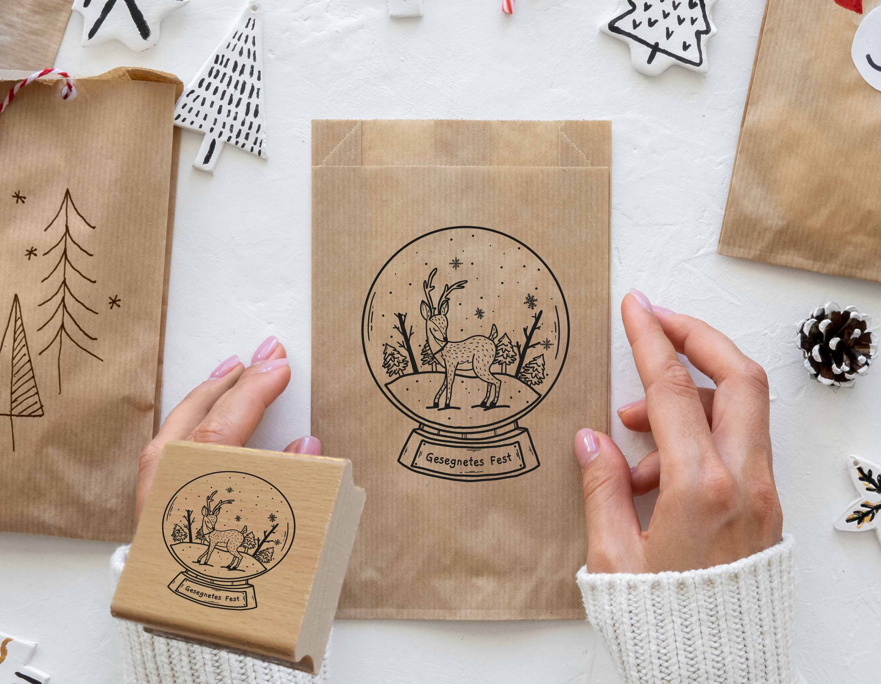 Schneekugel-Motivstempel für Weihnachten „Gesegnetes Fest“
