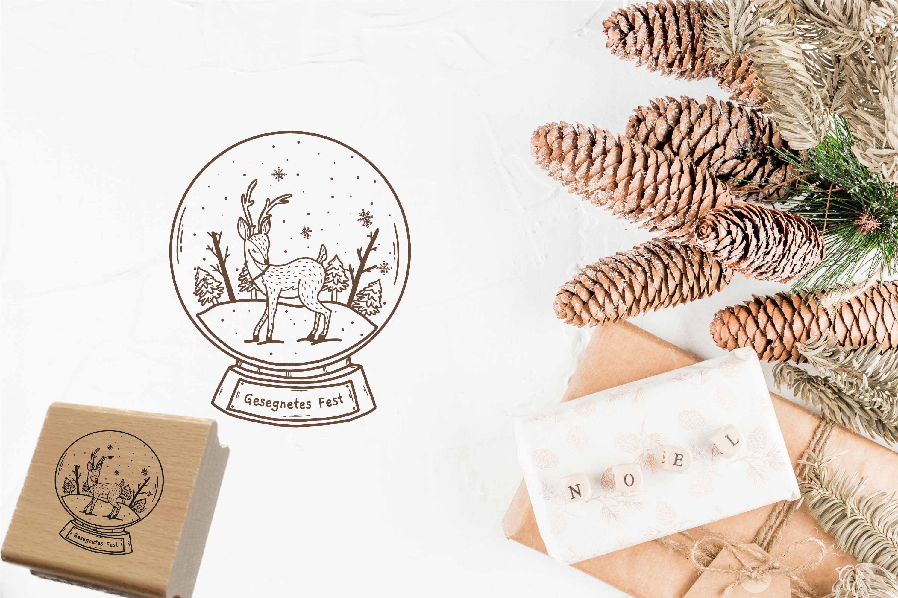 Schneekugel-Motivstempel für Weihnachten „Gesegnetes Fest“