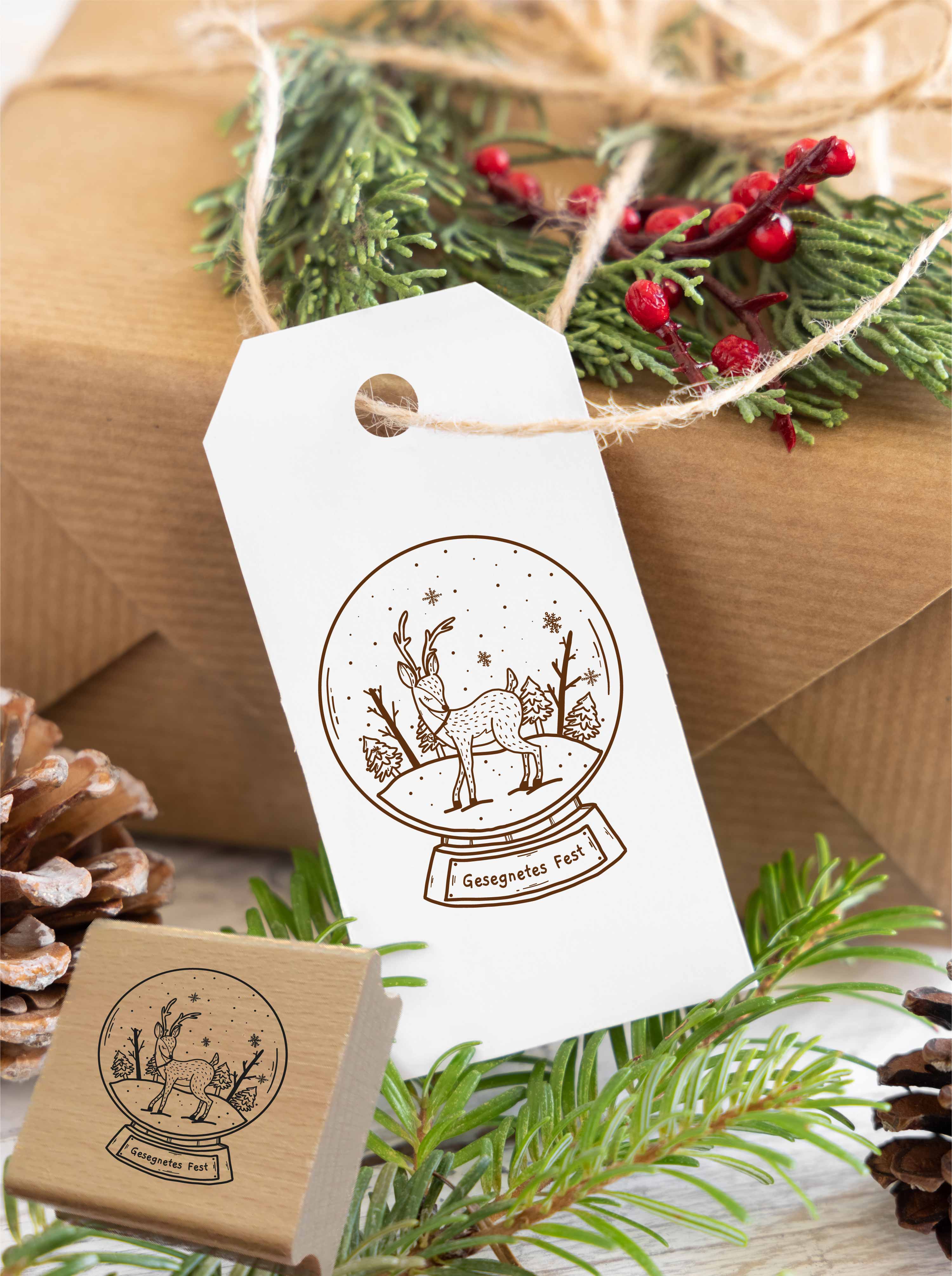 Schneekugel-Motivstempel für Weihnachten „Gesegnetes Fest“