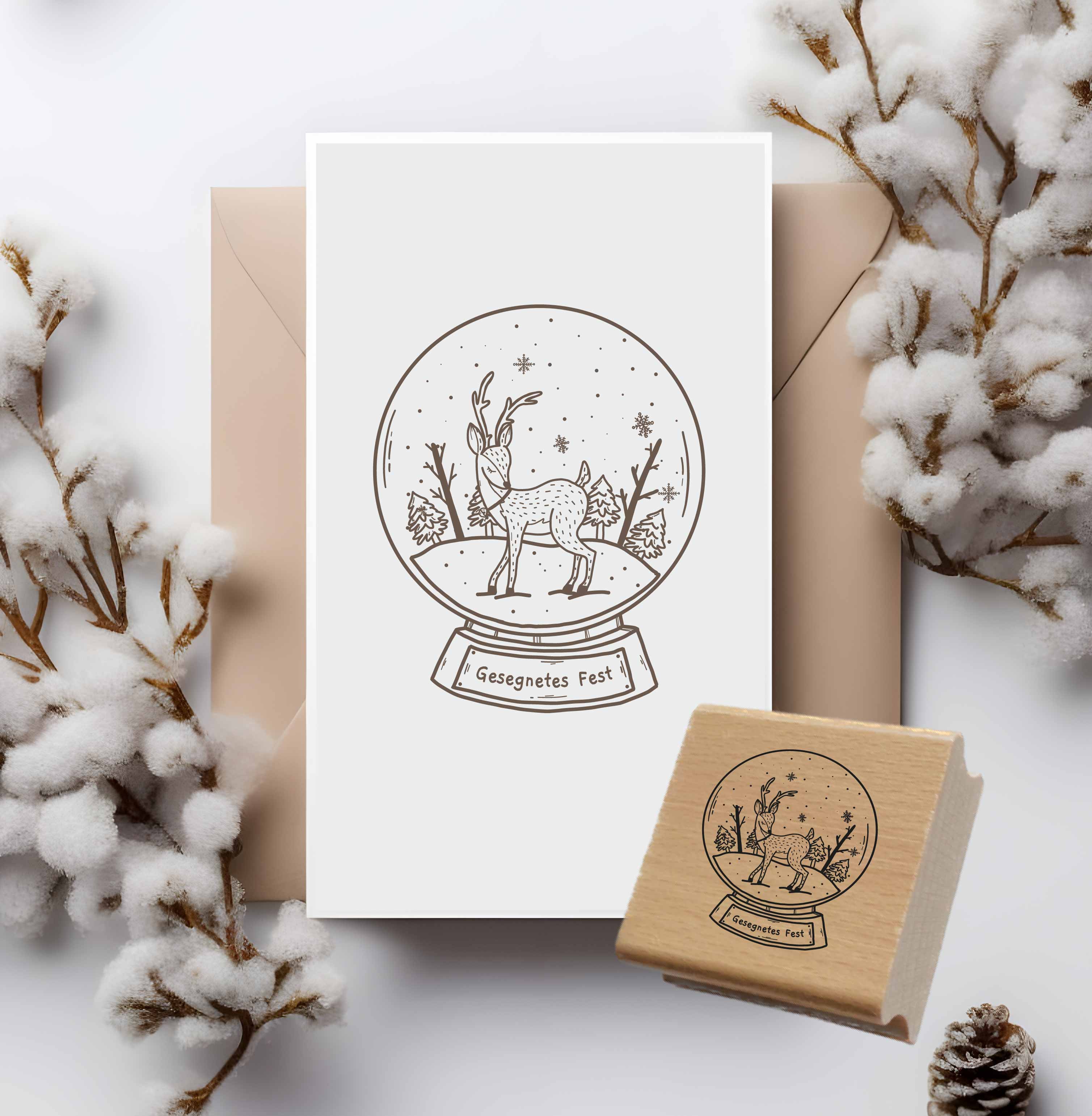 Schneekugel-Motivstempel für Weihnachten „Gesegnetes Fest“