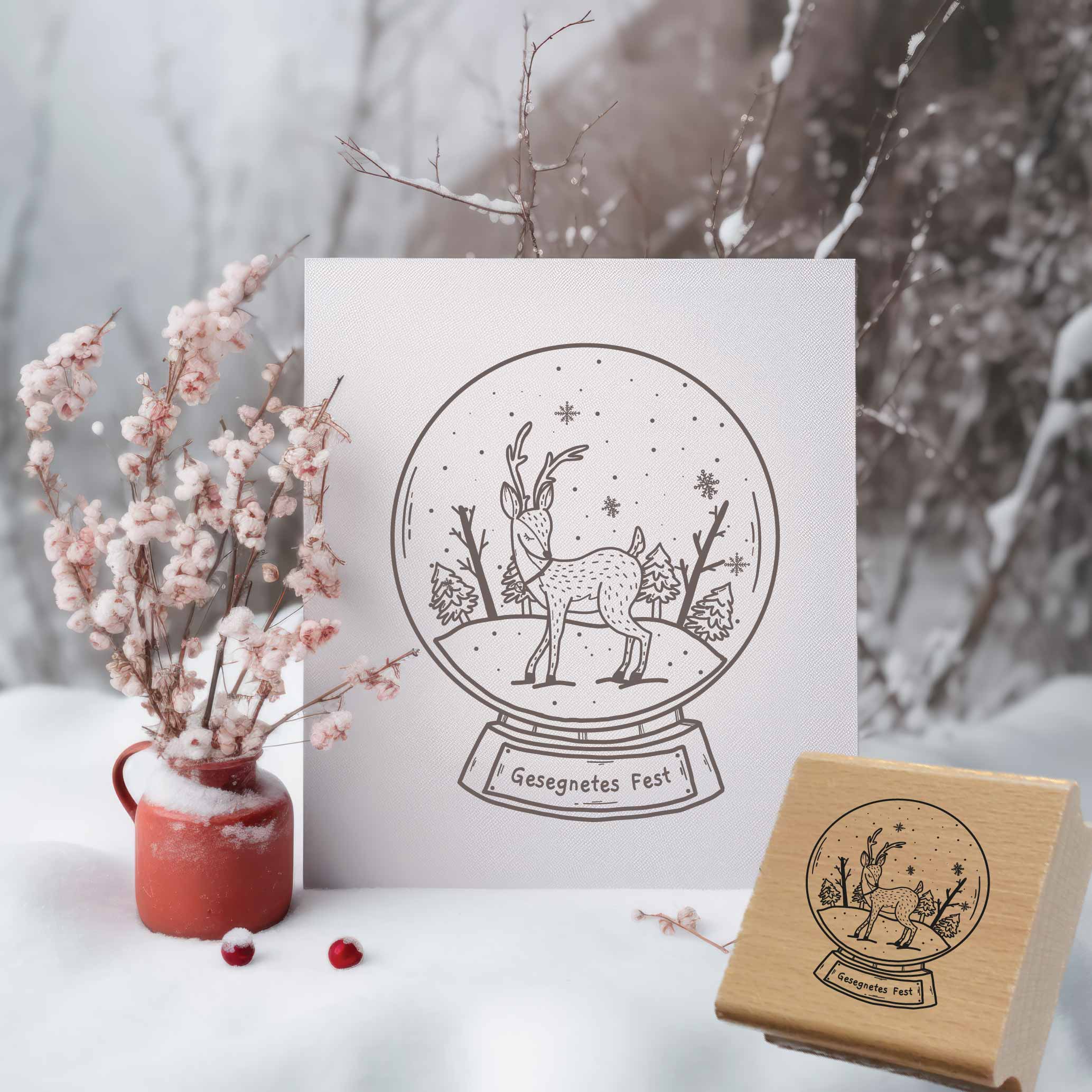 Schneekugel-Motivstempel für Weihnachten „Gesegnetes Fest“