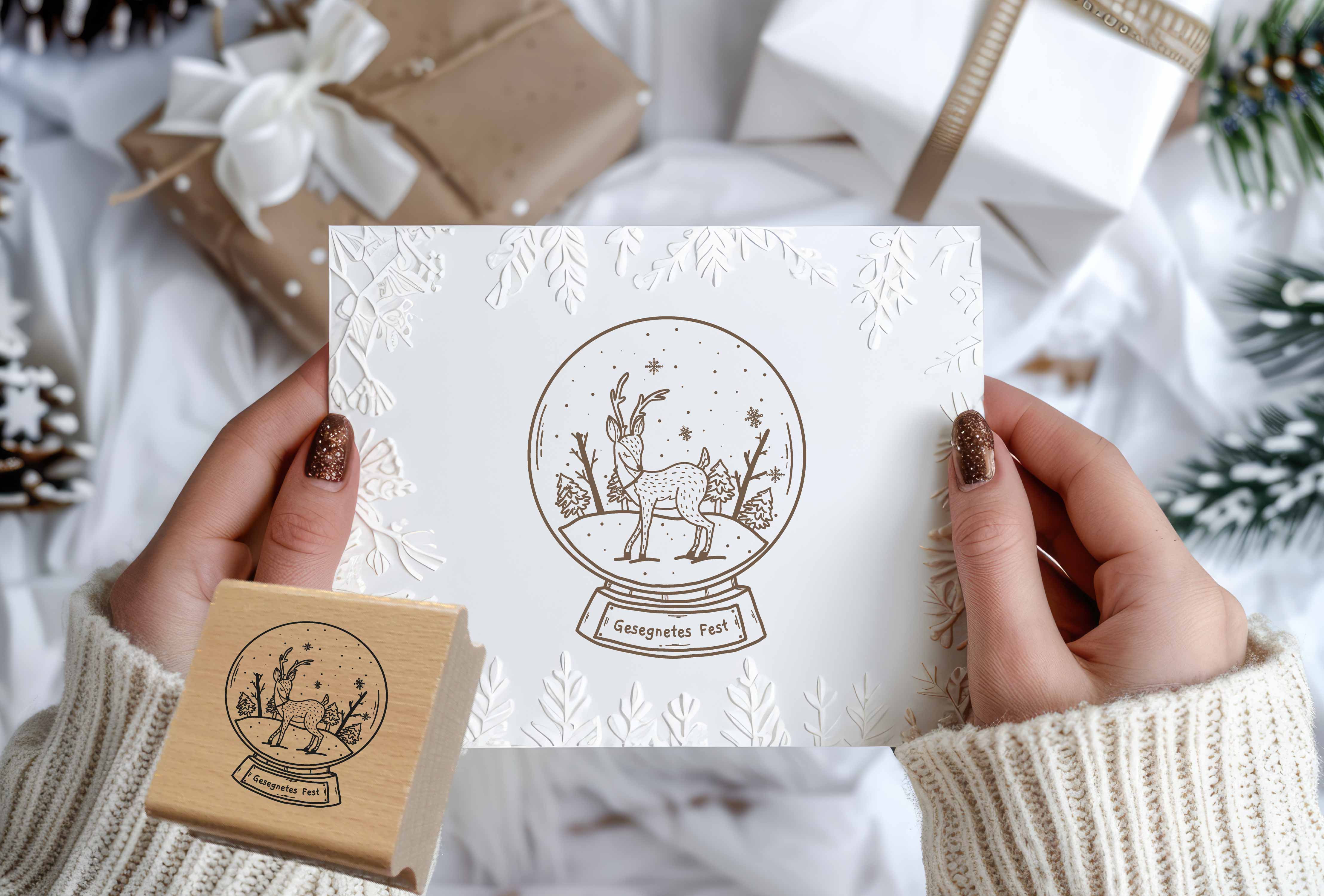 Schneekugel-Motivstempel für Weihnachten „Gesegnetes Fest“