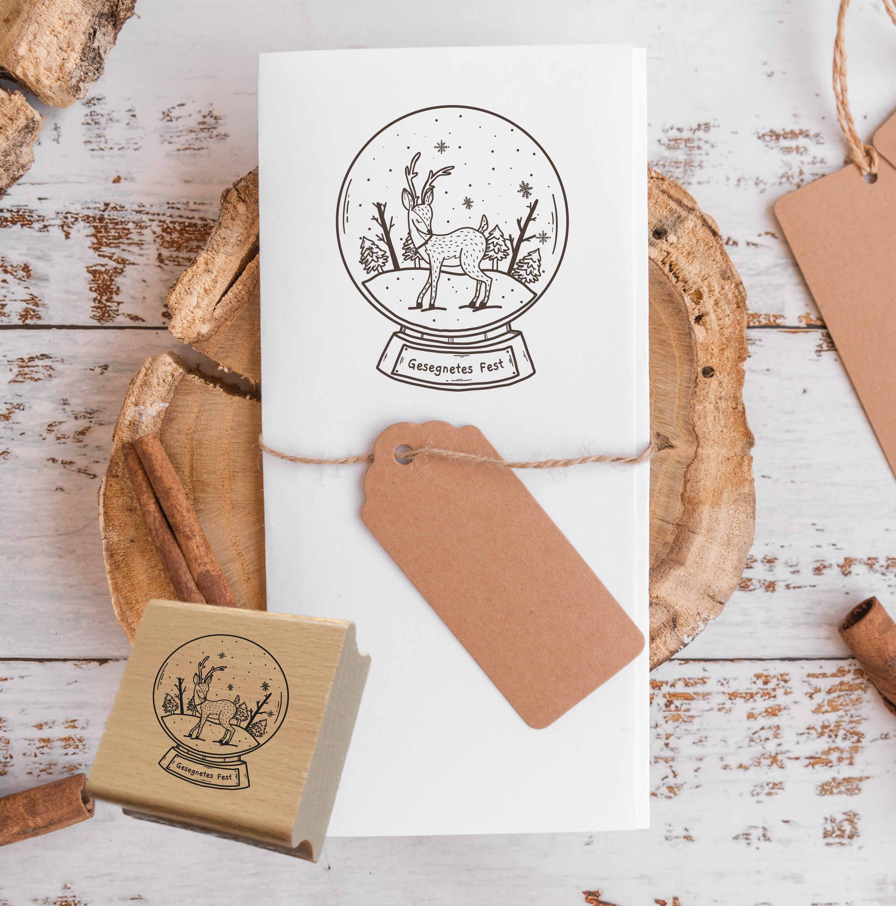 Schneekugel-Motivstempel für Weihnachten „Gesegnetes Fest“