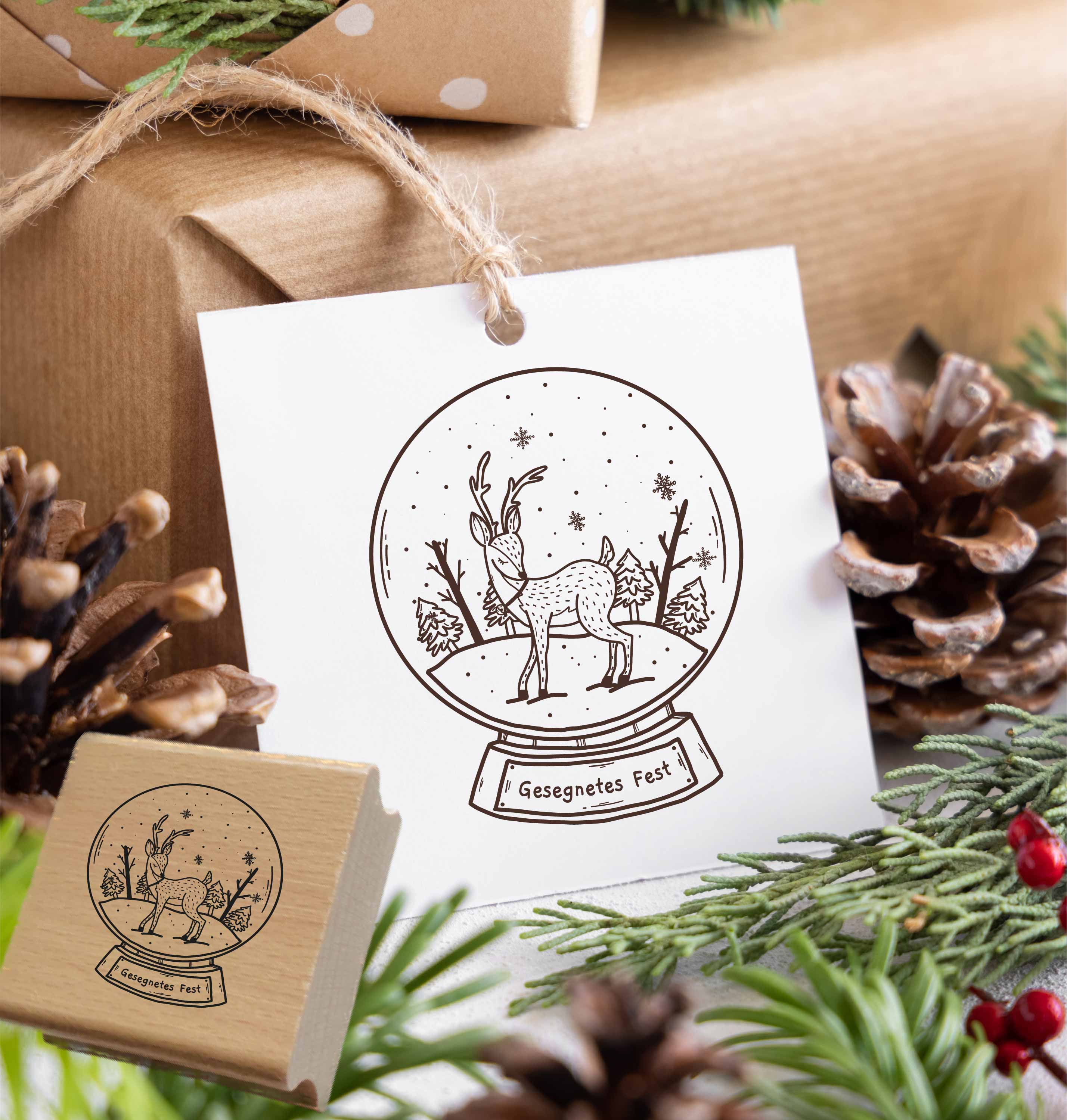 Schneekugel-Motivstempel für Weihnachten „Gesegnetes Fest“