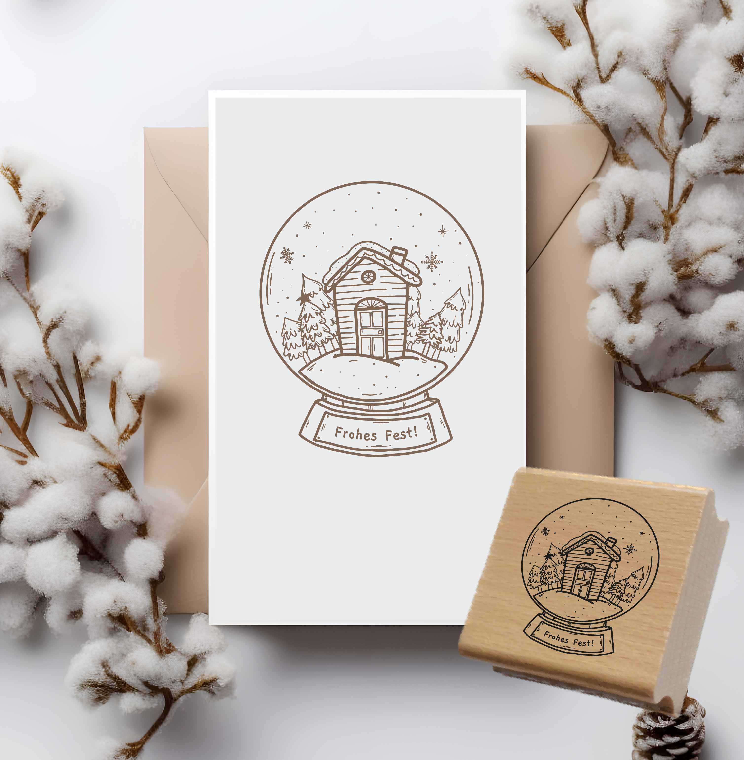 Weihnachtsstempel „Frohes Fest“ Schneekugel