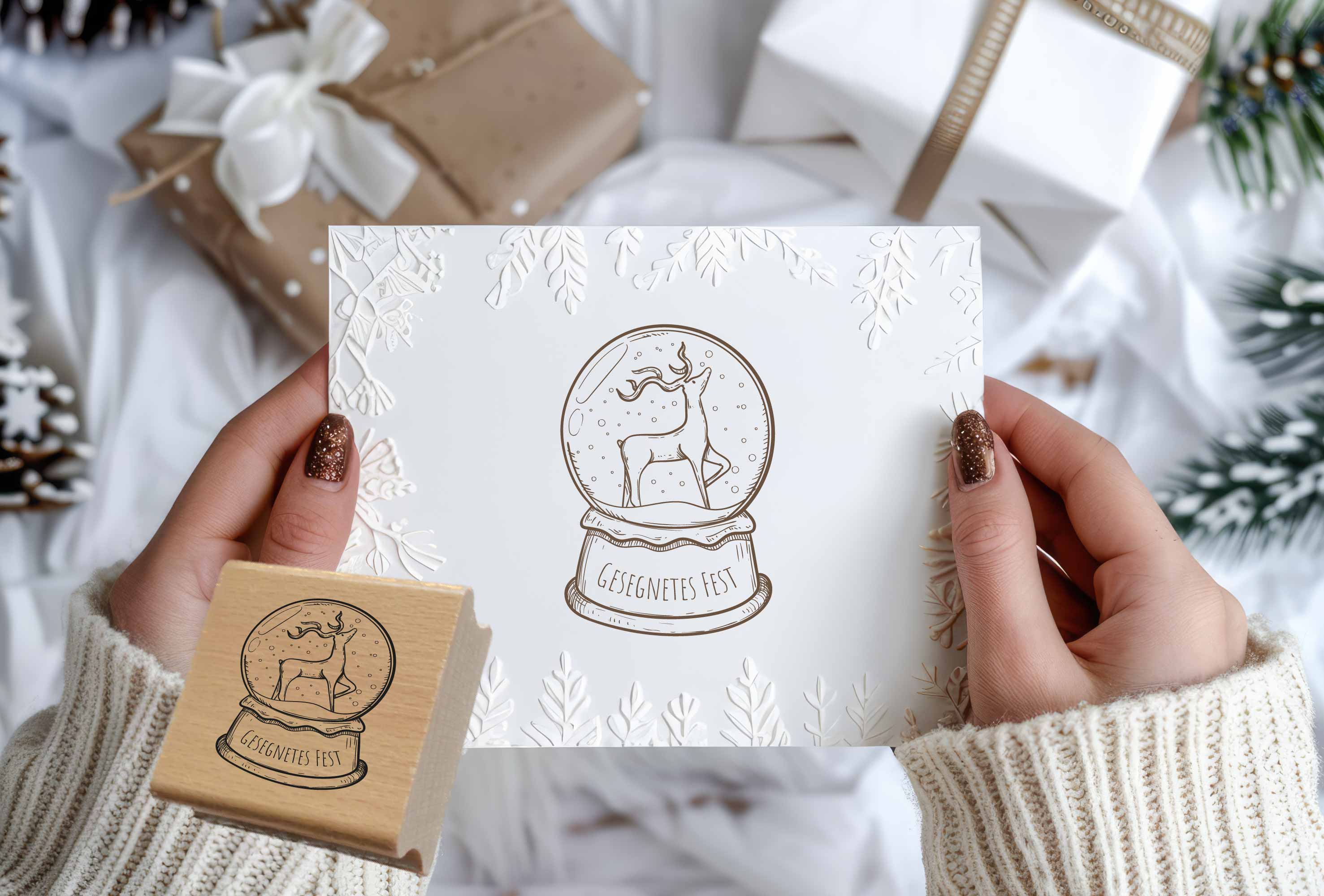 Christlicher Weihnachtsstempel „Gesegnetes Fest“ Schneekugel