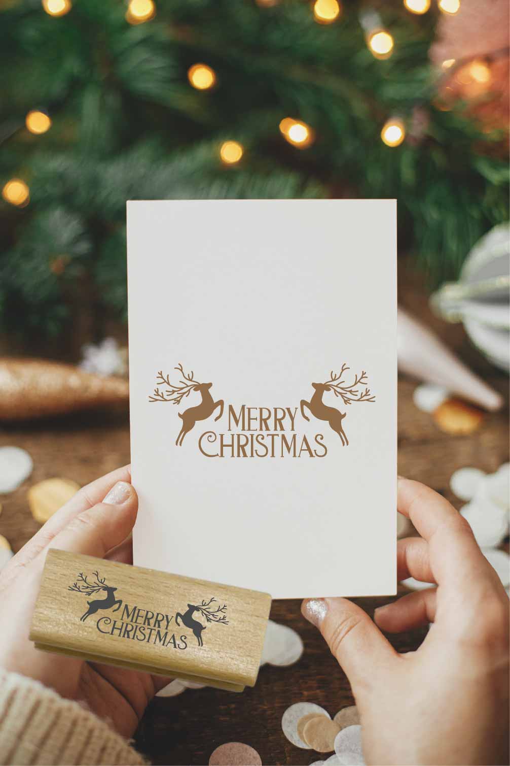 Weihnachtsstempel „Merry Christmas“ mit Hirschen