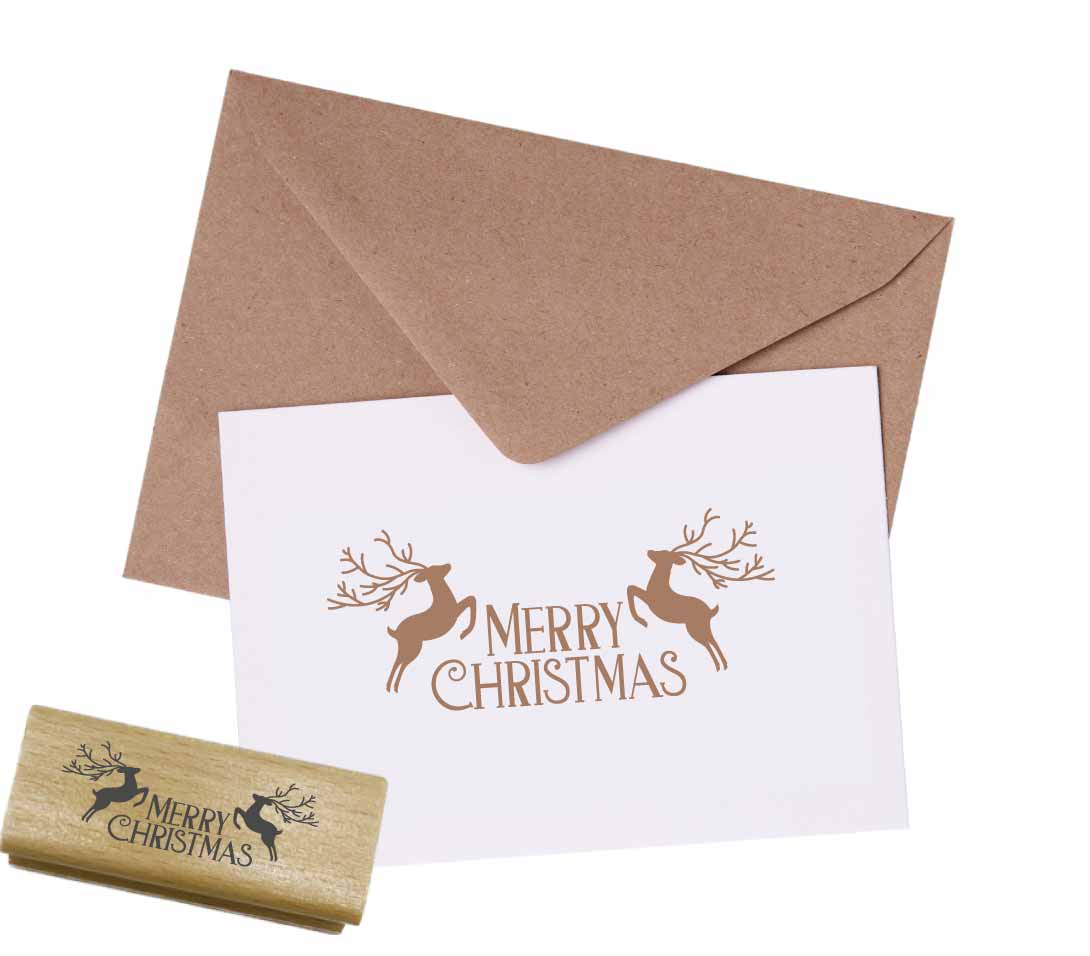 Weihnachtsstempel „Merry Christmas“ mit Hirschen