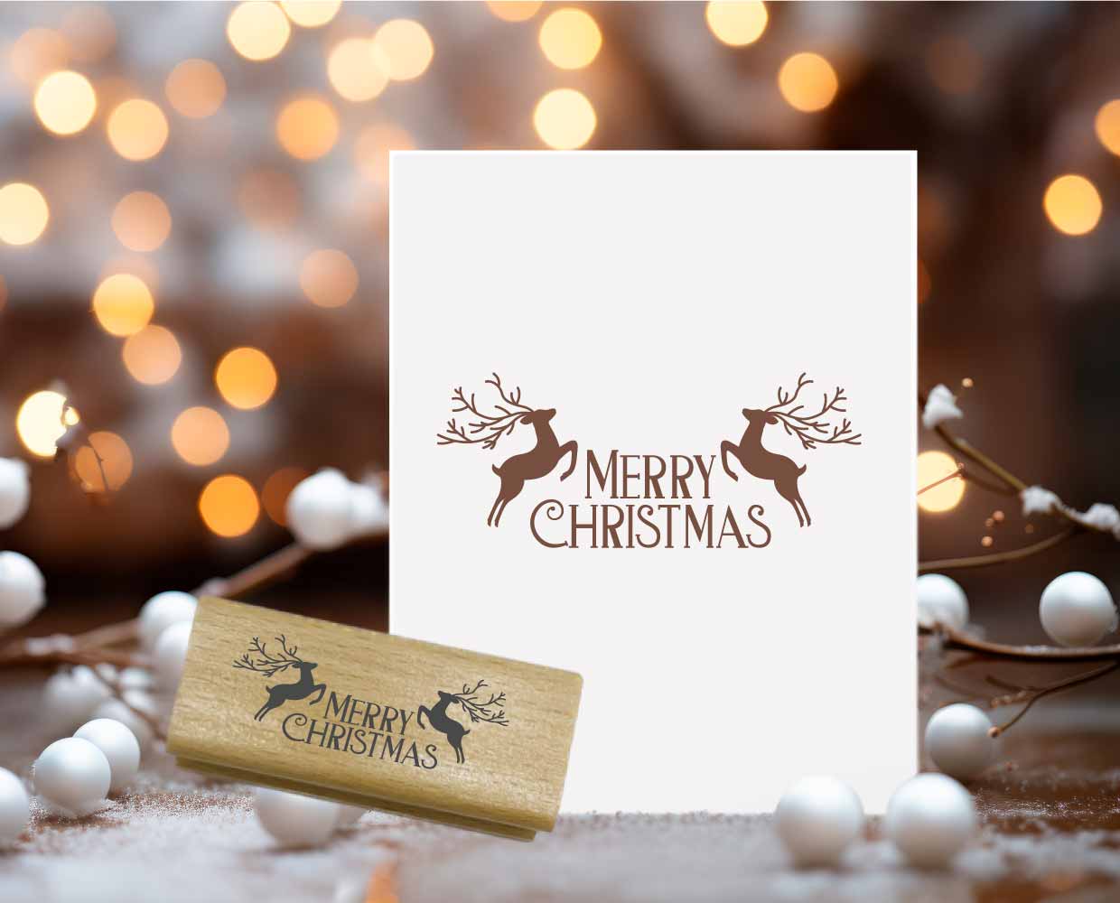 Weihnachtsstempel „Merry Christmas“ mit Hirschen