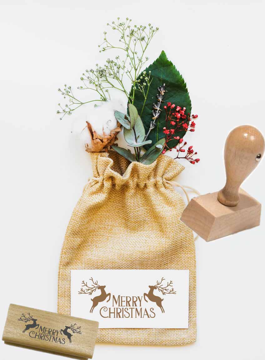 Weihnachtsstempel „Merry Christmas“ mit Hirschen