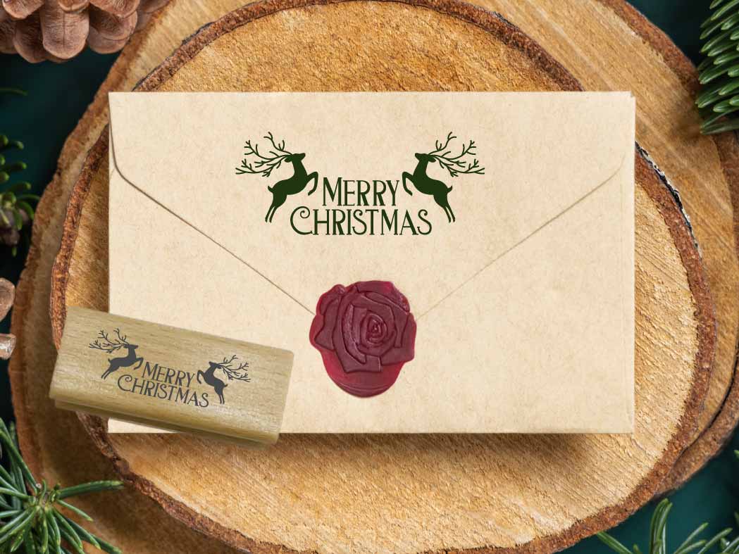 Weihnachtsstempel „Merry Christmas“ mit Hirschen