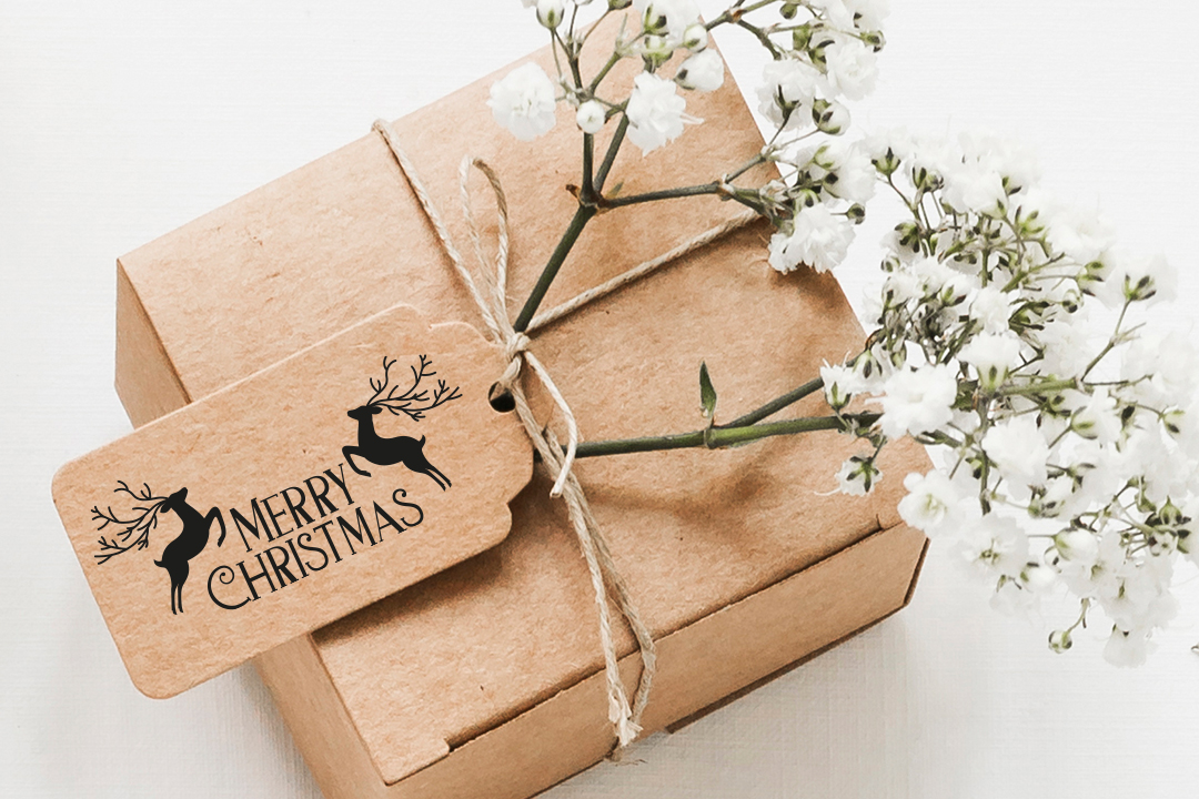 Weihnachtsstempel „Merry Christmas“ mit Hirschen - ST0786