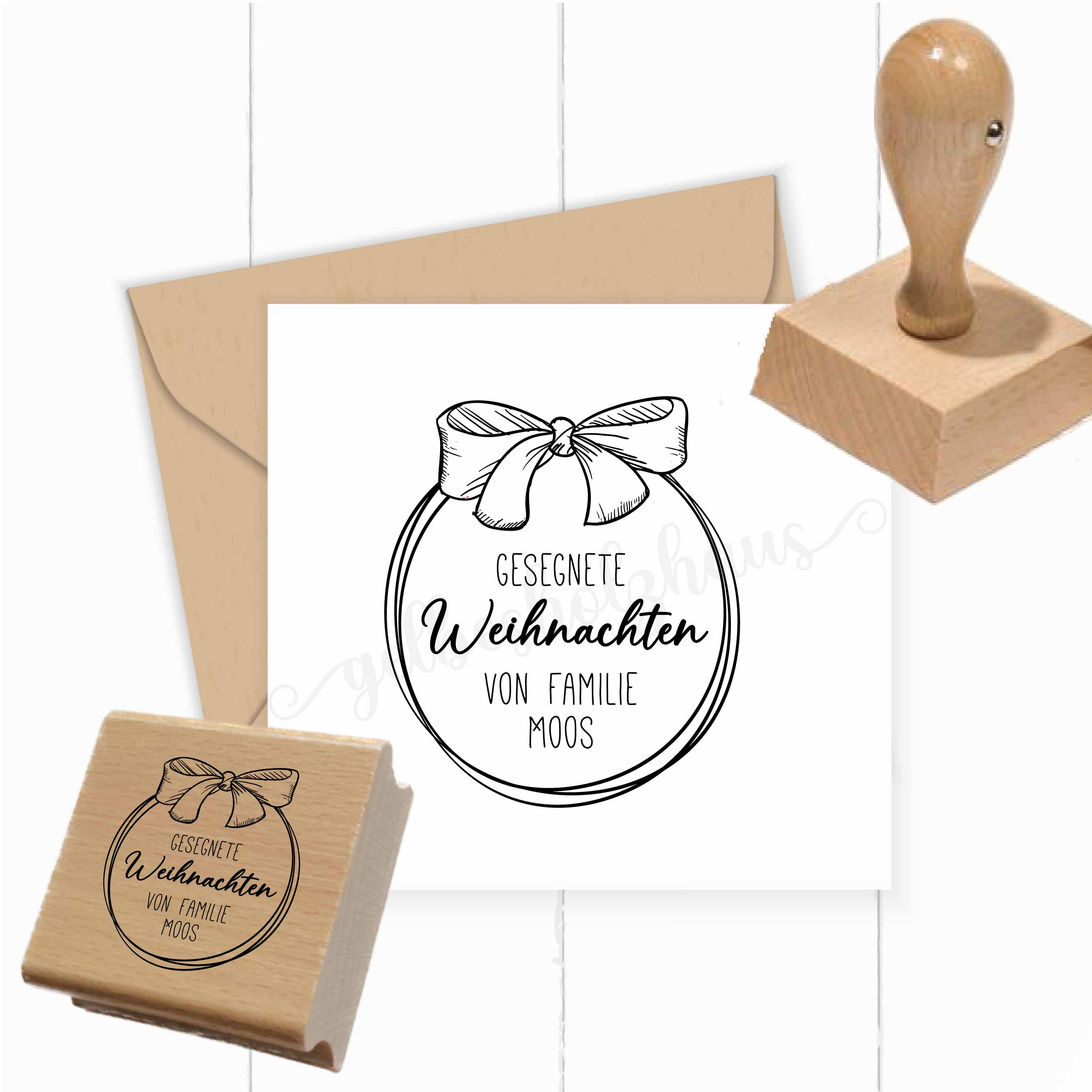 Personalisierter Weihnachtsstempel „Gesegnete Weihnachten“ | 4-10 cm "Moos" - ST0789