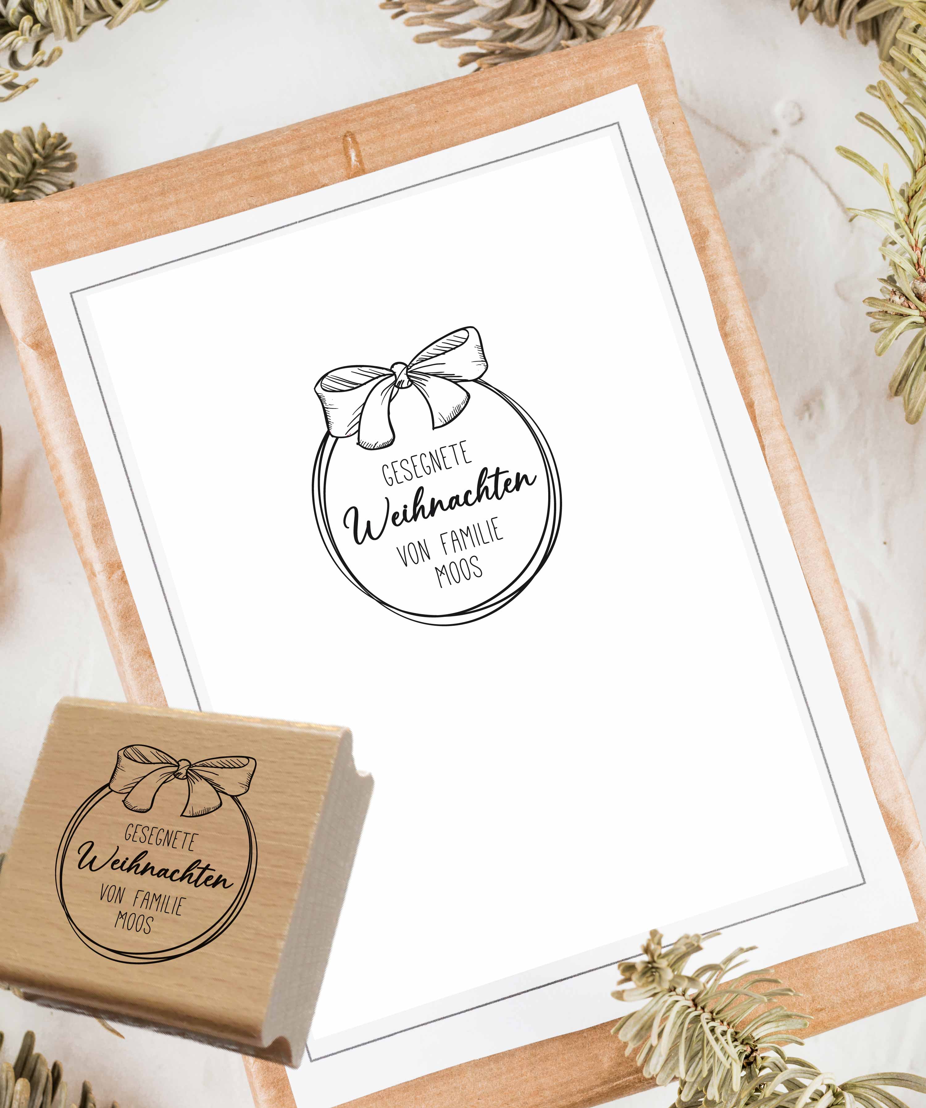 Personalisierter Weihnachtsstempel „Gesegnete Weihnachten“ | 4-10 cm "Moos"