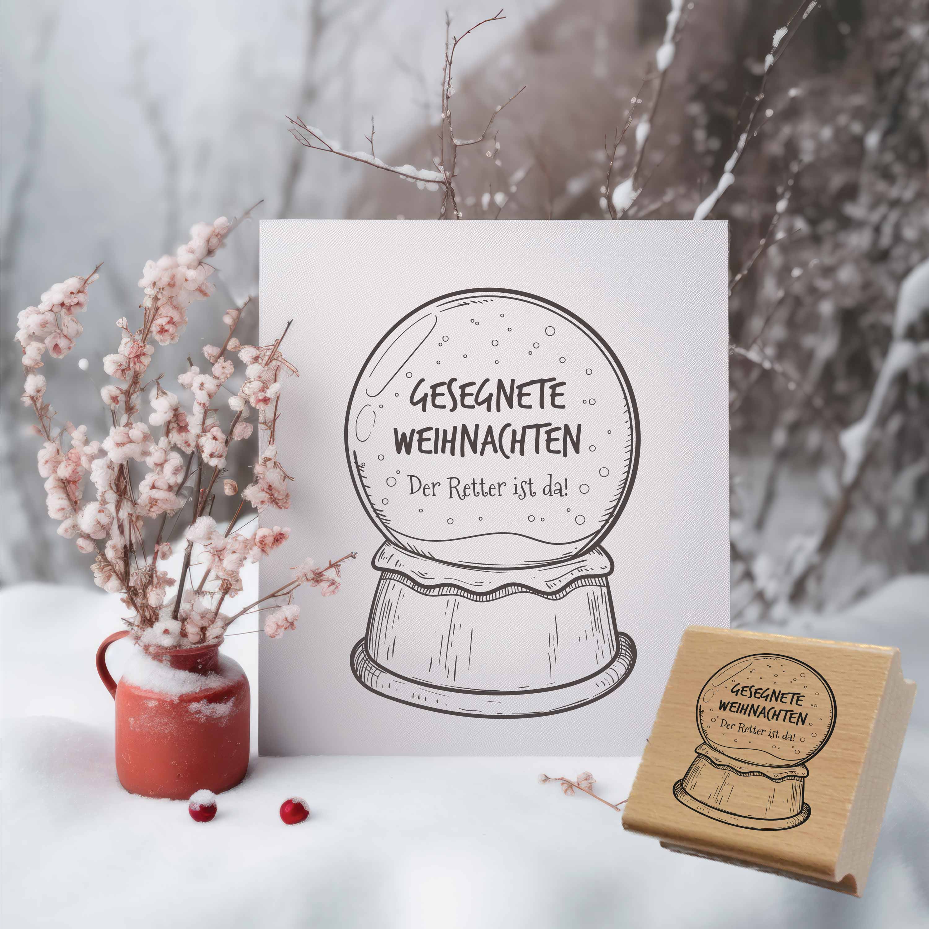 Christlicher Weihnachtsstempel „Der Retter ist da!“ Schneekugel