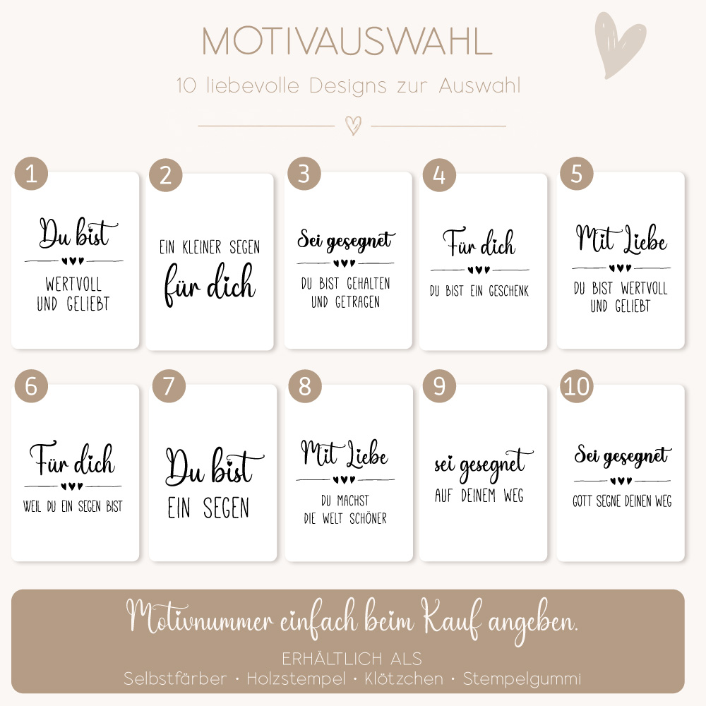 Stempel mit 10 liebevollen Motiven – Sprüche & Segenswünsche