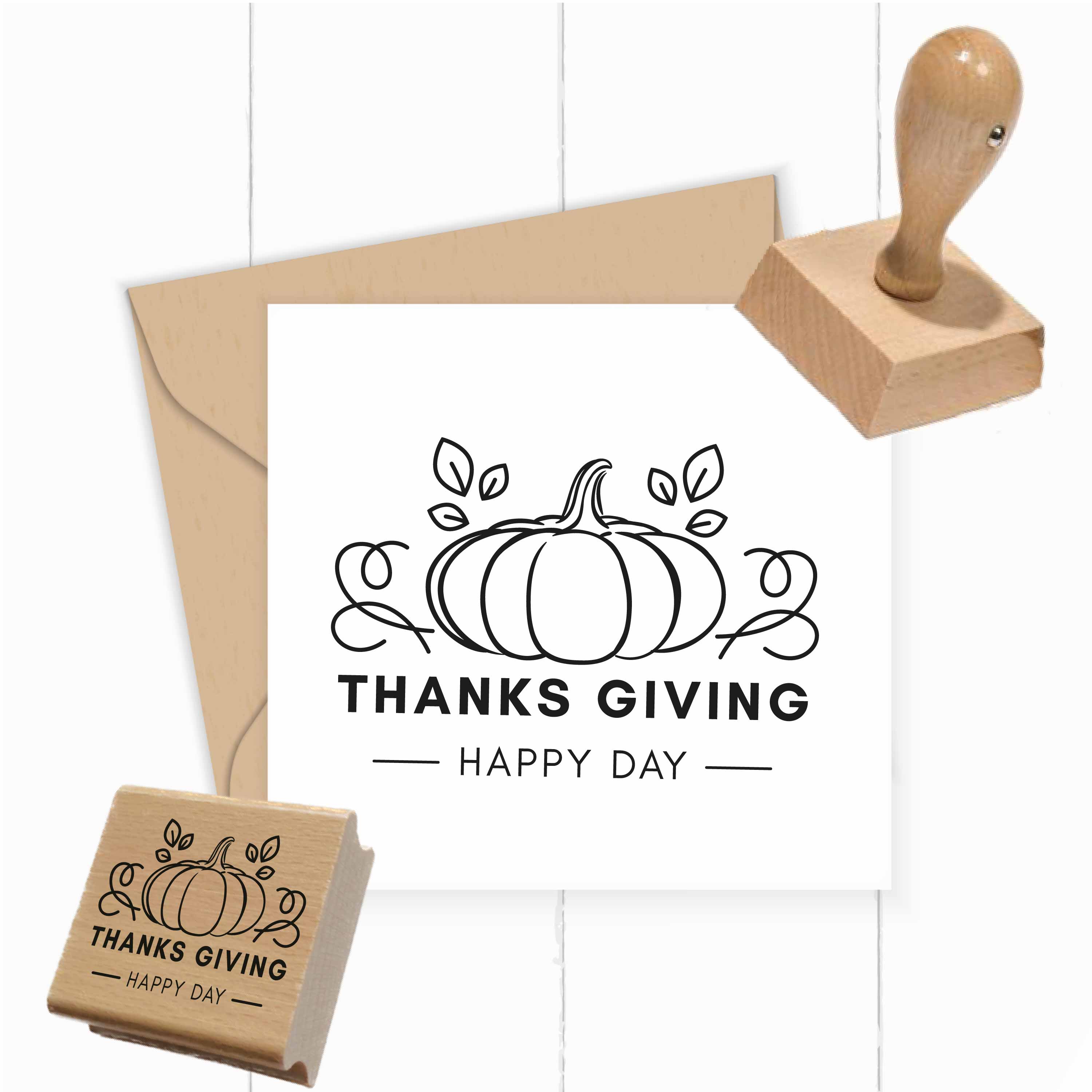 Thanksgiving Stempel „Happy Day“ mit Kürbis | Herbststempel 4–10 cm - ST0797