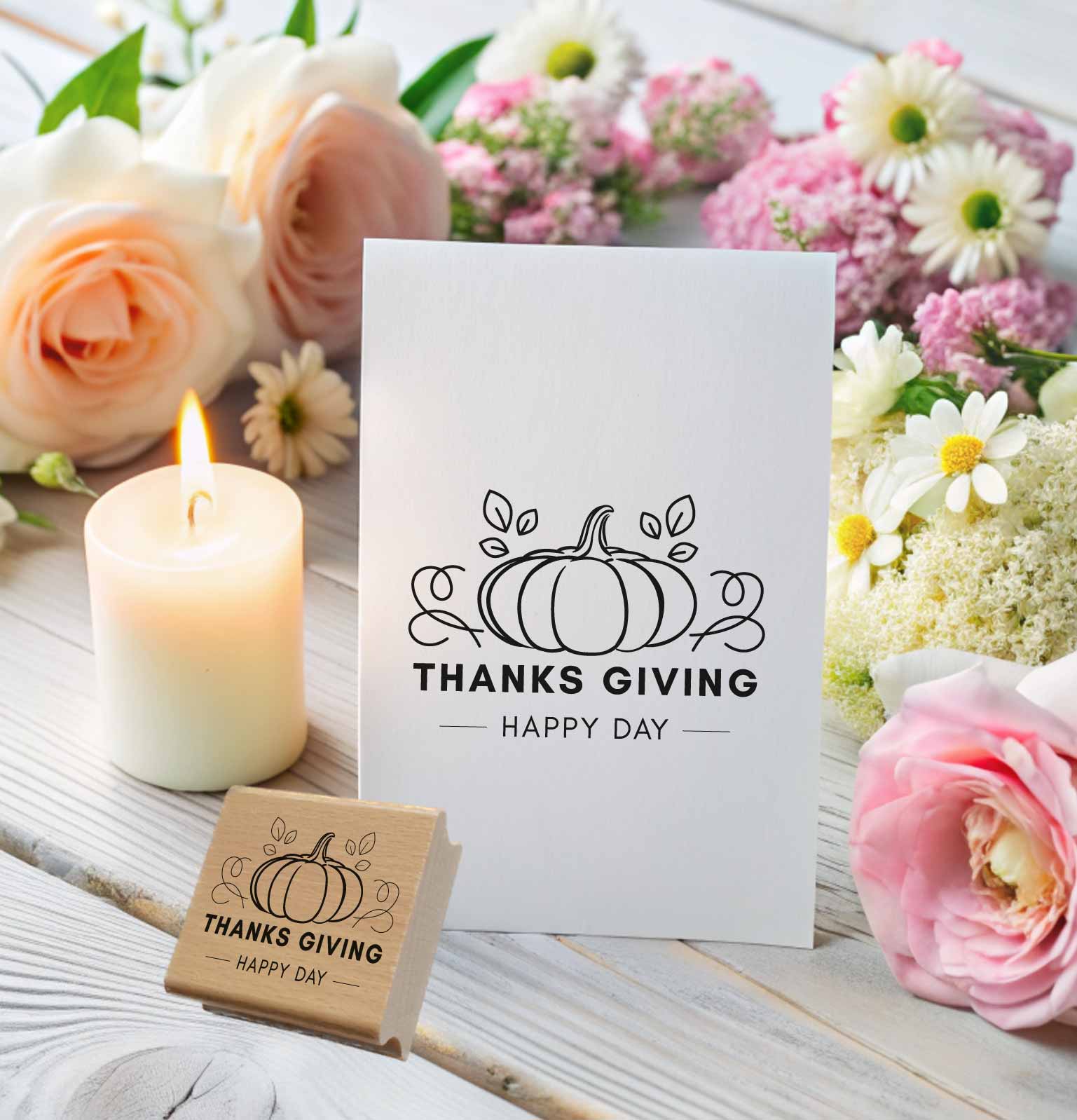 Thanksgiving Stempel „Happy Day“ mit Kürbis | Herbststempel 4–10 cm