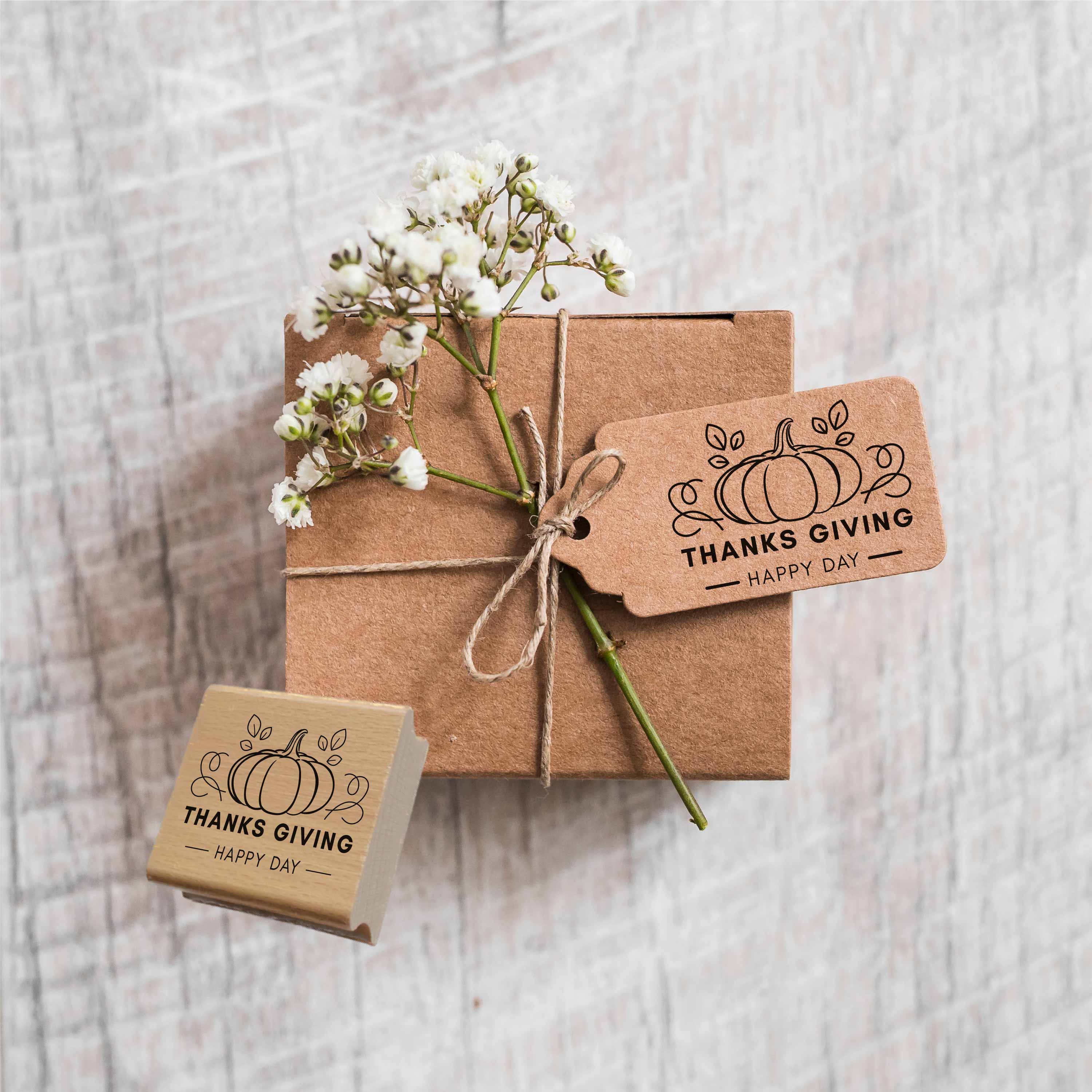 Thanksgiving Stempel „Happy Day“ mit Kürbis | Herbststempel 4–10 cm
