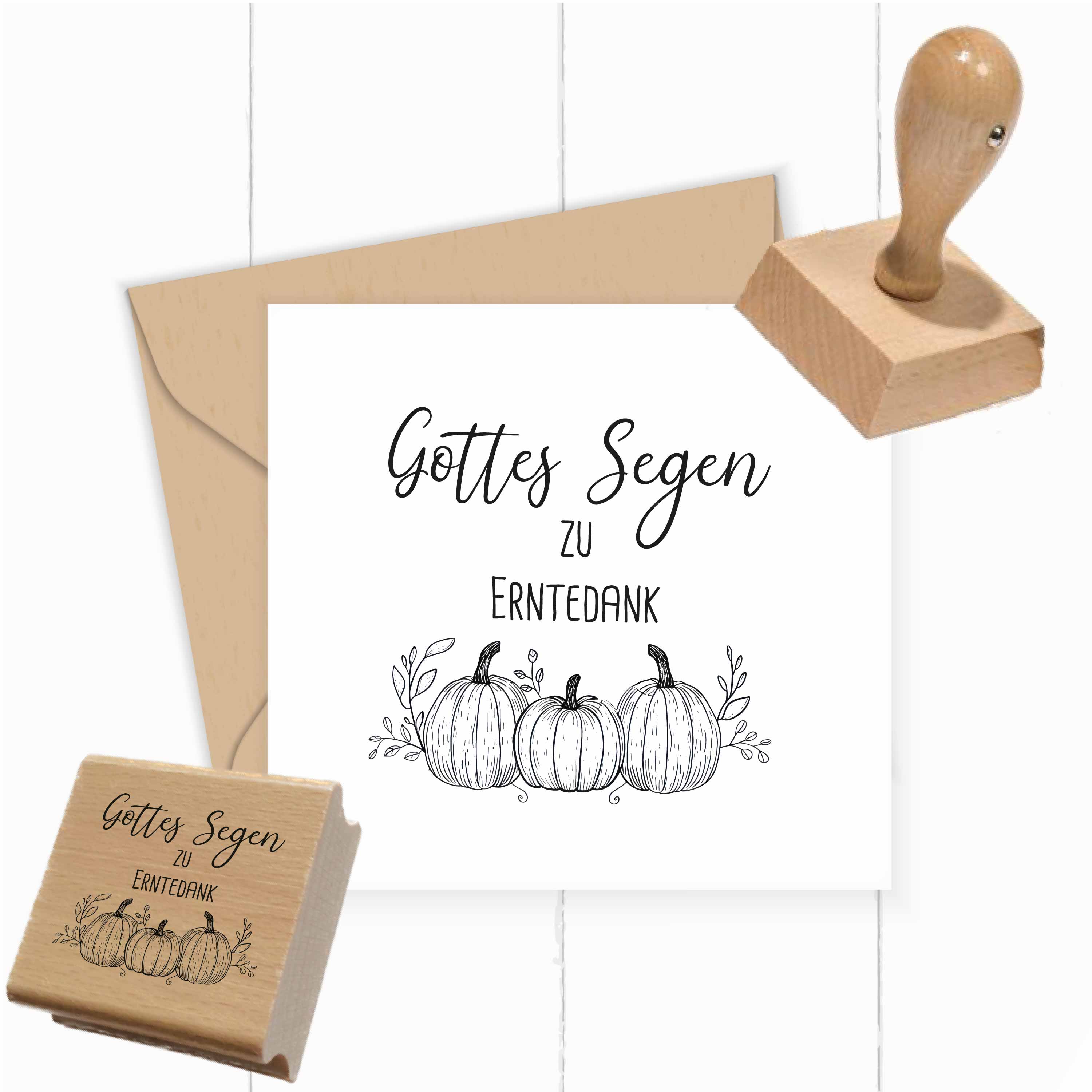 Erntedank Stempel „Gottes Segen zu Erntedank“ Kürbis | 4–10 cm